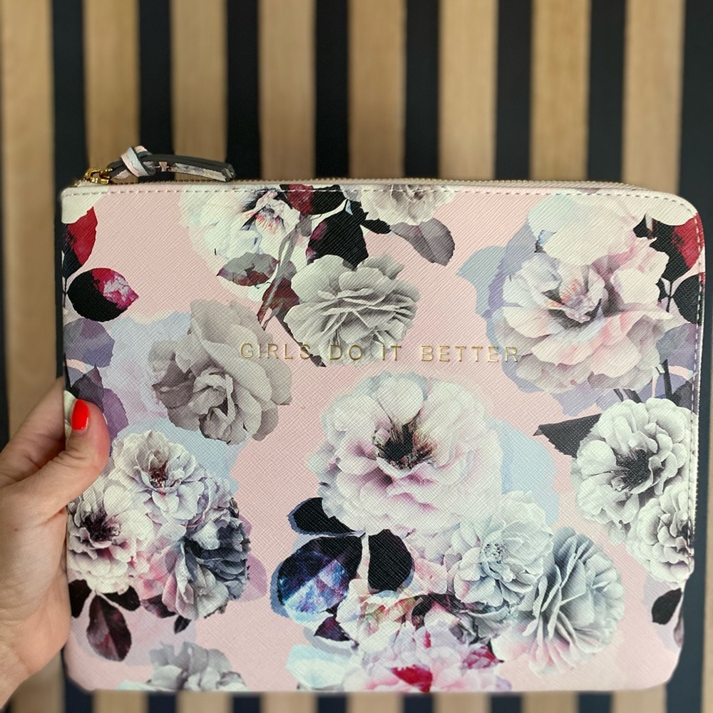 Indigo Pink Floral Laptop Sleeve with Gold Accent